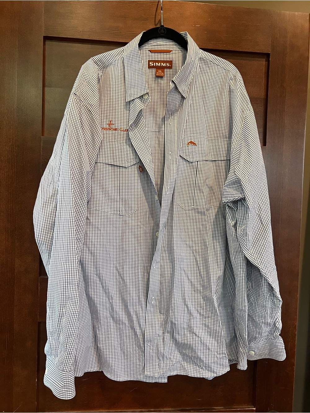Simms Men's Blue Check Button-Down Shirt XXL Yellowstone club